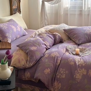 春上新田园复古a类母婴全棉色织双层纱四件套四季纯棉1.8床笠包组