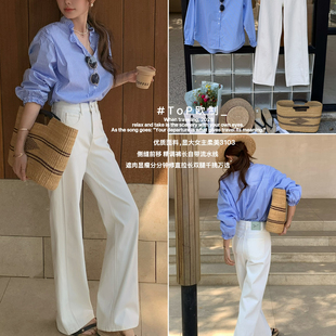 TOP 欧制-裤长遮肉显瘦修直拉长双腿四面弹直筒裤牛仔裤3103米白