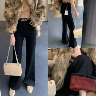 PALACE宫牛仔裤93063复合绒厚绒微喇裤女2024冬季显瘦百搭拖地裤