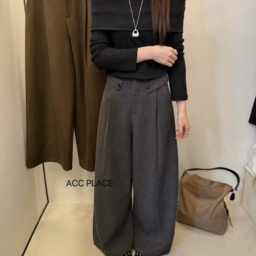 秋冬高腰毛呢阔腿显瘦气球裤女