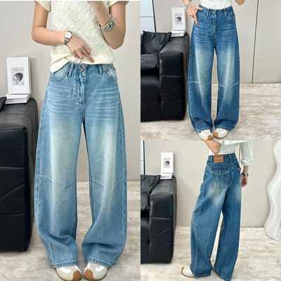 芭麦春款百搭显瘦女阔腿牛仔裤