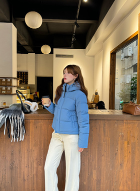 现货2025冬季新款连帽短款羽绒服女加厚面包服外套90新国标白鸭绒