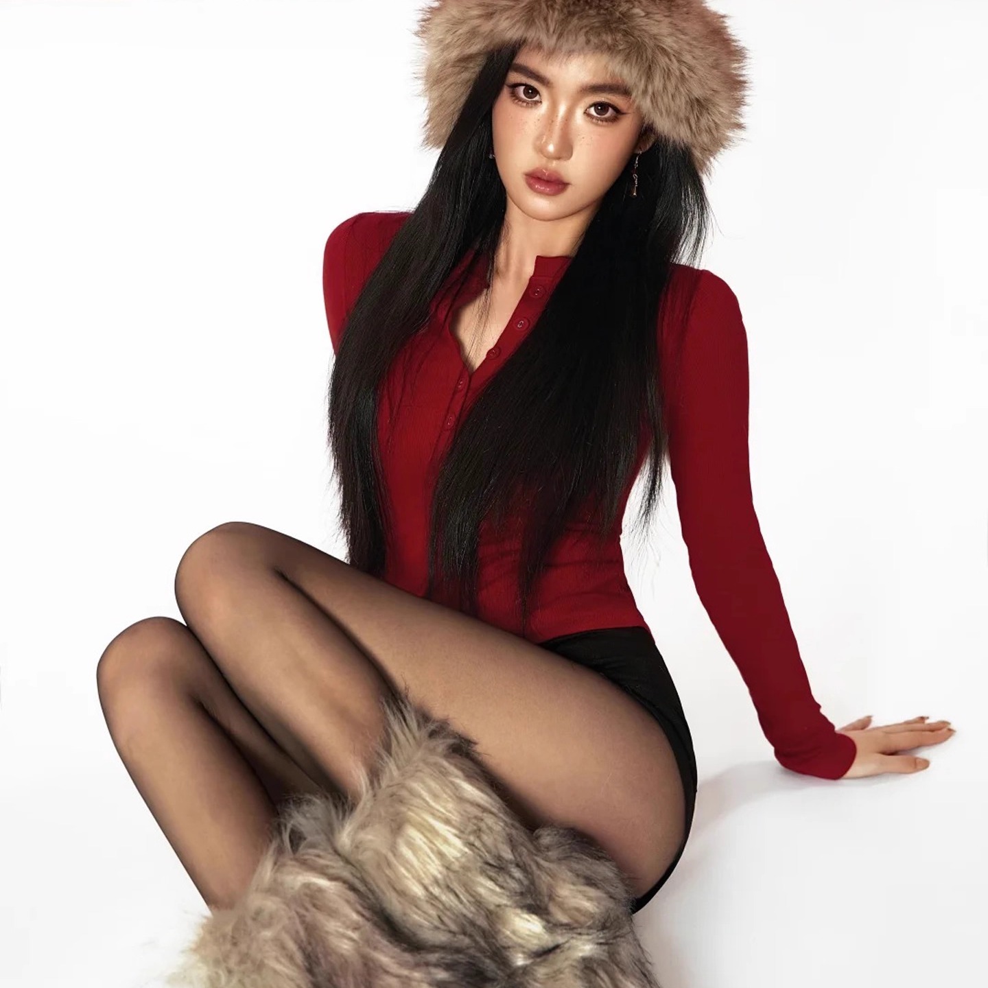 美式气质修身红色内搭短T恤上衣