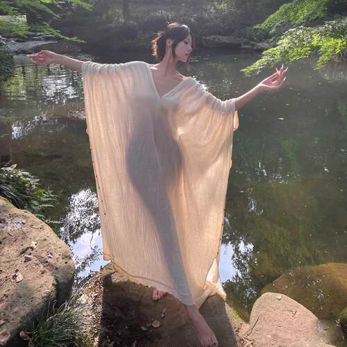 慵懒棉麻新中式铃铛氛围感连衣裙