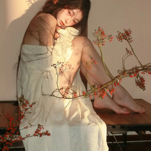 新中式国风宽松慵懒风禅意白色高级感很仙的度假连衣裙长裙晨袍夏