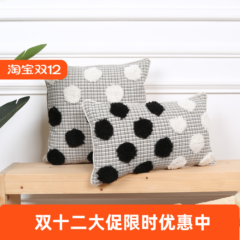 波点簇绒几何抱枕靠垫套