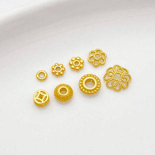 S925纯银镀24K金镂空花托铜钱隔珠手工diy串手链项链饰品材料配件