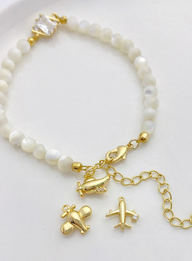 14K包金保色镶锆飞机战斗机吊坠