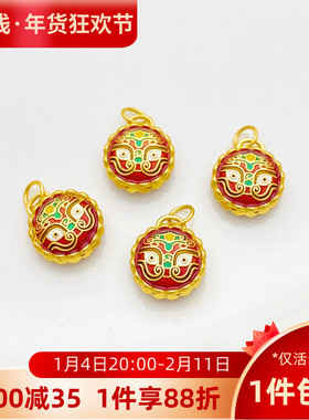 S925古法银镀金吞金兽diy配件