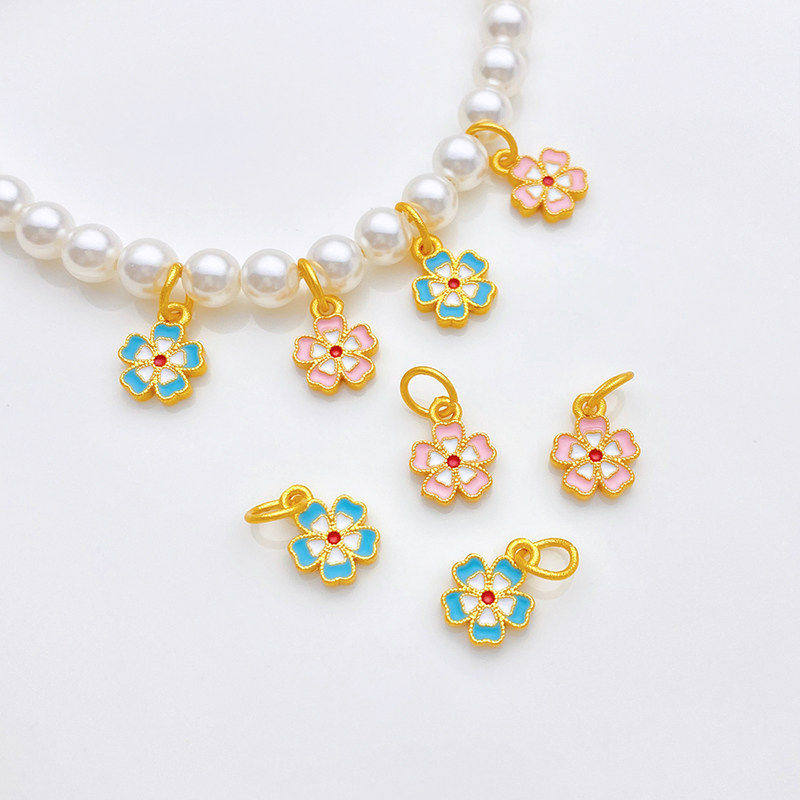 沙金保色滴油彩色小桃花吊坠挂件手工diy手链项链耳饰品材料配件 - 浅浅轻奢饰品配件批发出品