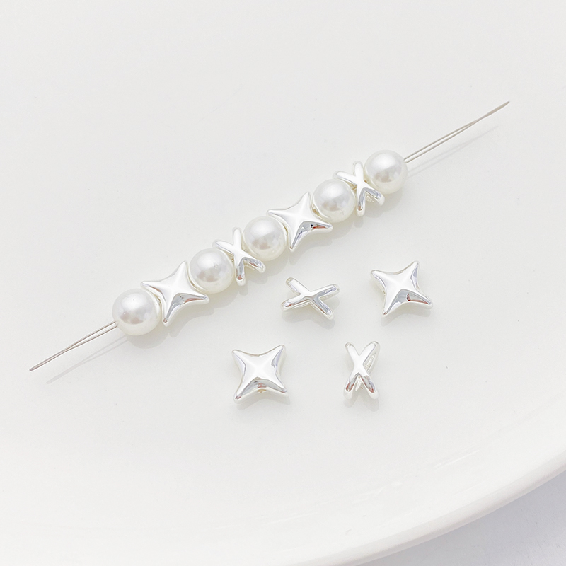 厚银保色四芒星隔珠打结球散珠