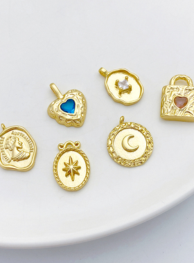 14K包金保色锆石星月爱心包包头像吊坠diy手工手链项链耳饰品挂件