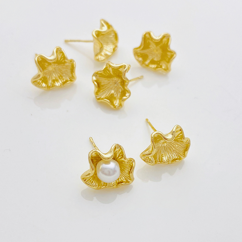 14K包金荷叶花边花朵耳钉配件