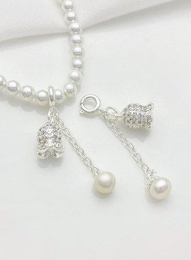 铜镀亮银镶嵌锆石珍铃兰吊坠