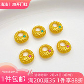 古法金镶嵌红绿钻锤纹锁包吊坠挂件手工diy手链项链饰品材料配件