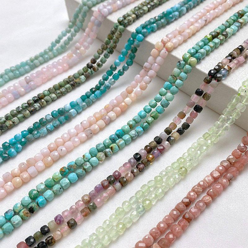 天然石磨砂切面方珠子散珠隔珠diy手工串珠手链项链饰品材料配件