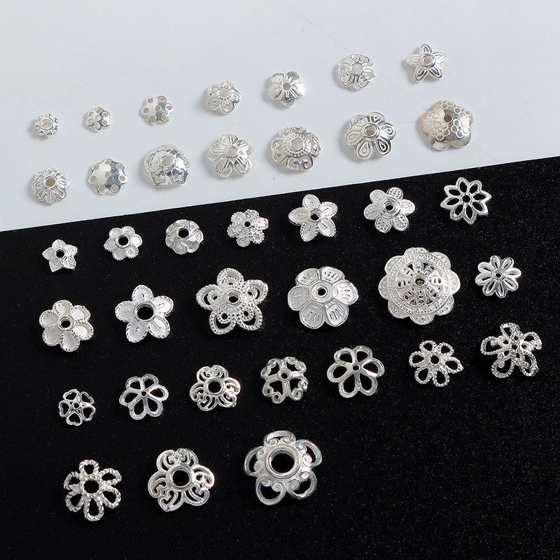 S925纯银diy配件花托花帽银隔片