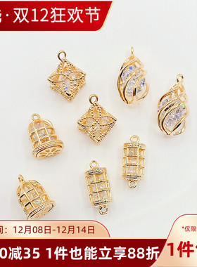 14K包金保色四叶草水滴鸟笼吊坠