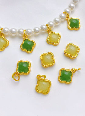 古法金保色仿玉四叶草吊坠