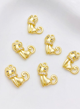 14K包金黑钻可爱小猫吊坠diy配件