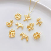 14K包金保色镶锆石小马独角兽卡通木马小吊坠diy手链项链饰品挂件