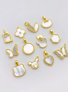 18K包金保色镶贝壳锆石爱心吊坠