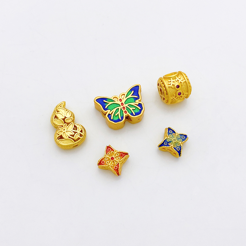 18K包金哑金花朵蝴蝶葫芦隔珠