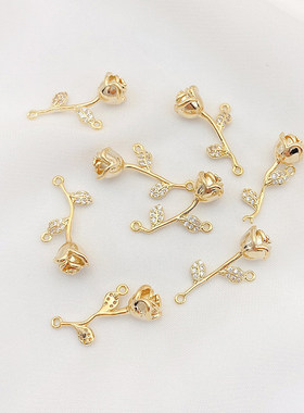 14K包金保色微镶锆石玫瑰花吊坠