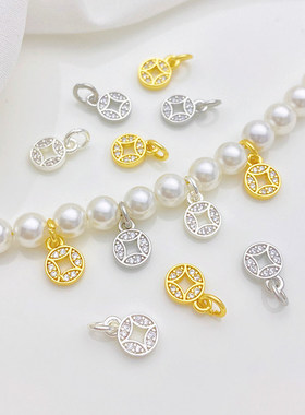 18K包金保色微镶锆石铜钱吊坠