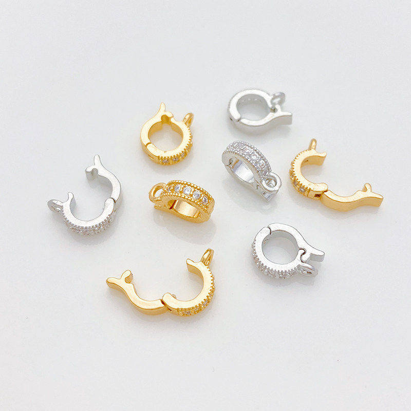 18K包金保色镶锆珍珠项链万能扣手工diy手链吊坠扣收尾扣材料配件