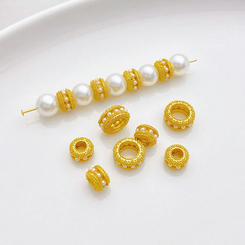 沙金镶珍珠跑环隔珠手工diy配件