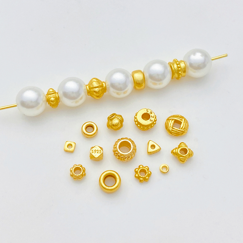 S925古法银镀金圆形三角隔珠diy