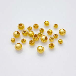 S925纯银镀金光面圆珠金珠散珠隔珠手工diy串珠手链项链饰品配件