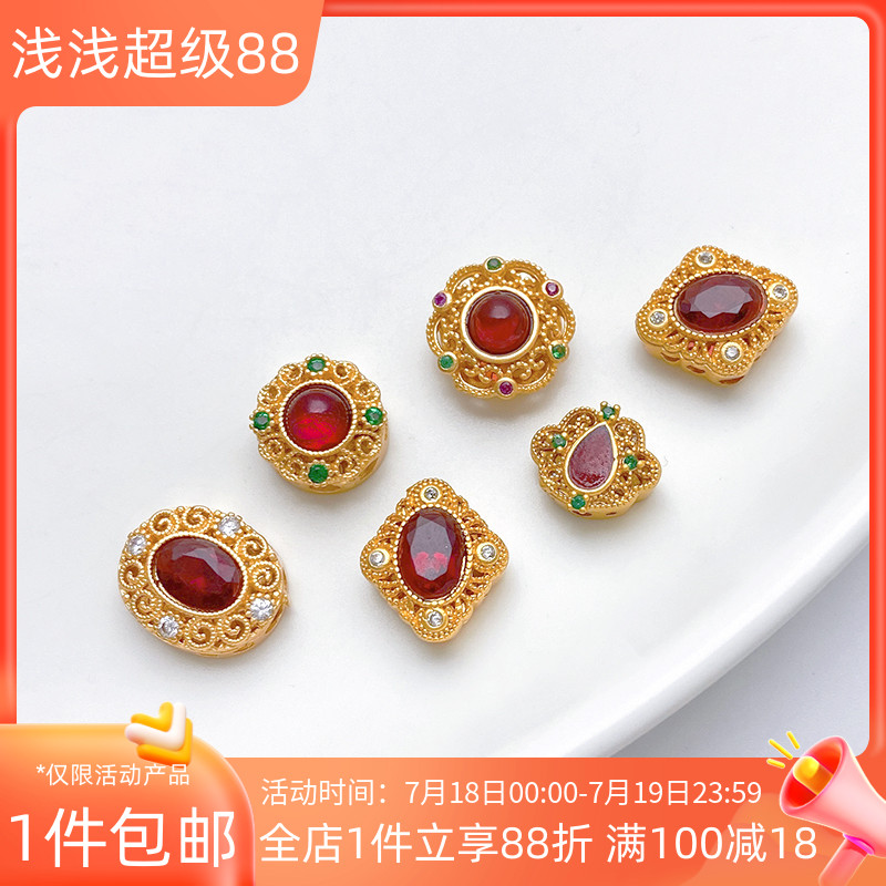 古法金保色镶红宝石隔珠转运珠