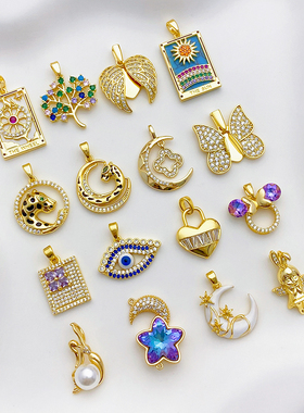 18K包金保色镶锆石天使女孩吊坠