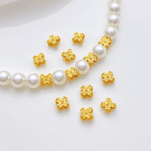 S925古法银镀金小花朵转运珠隔珠散珠手工diy串珍珠手链项链配件