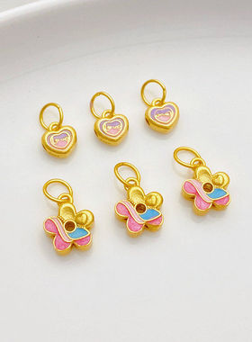 S925古法银镀金烧蓝爱心花朵吊坠