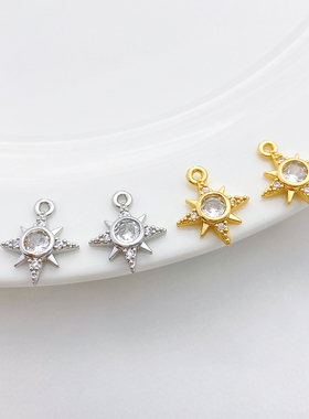 18K包金微镶锆石星星芒星吊坠