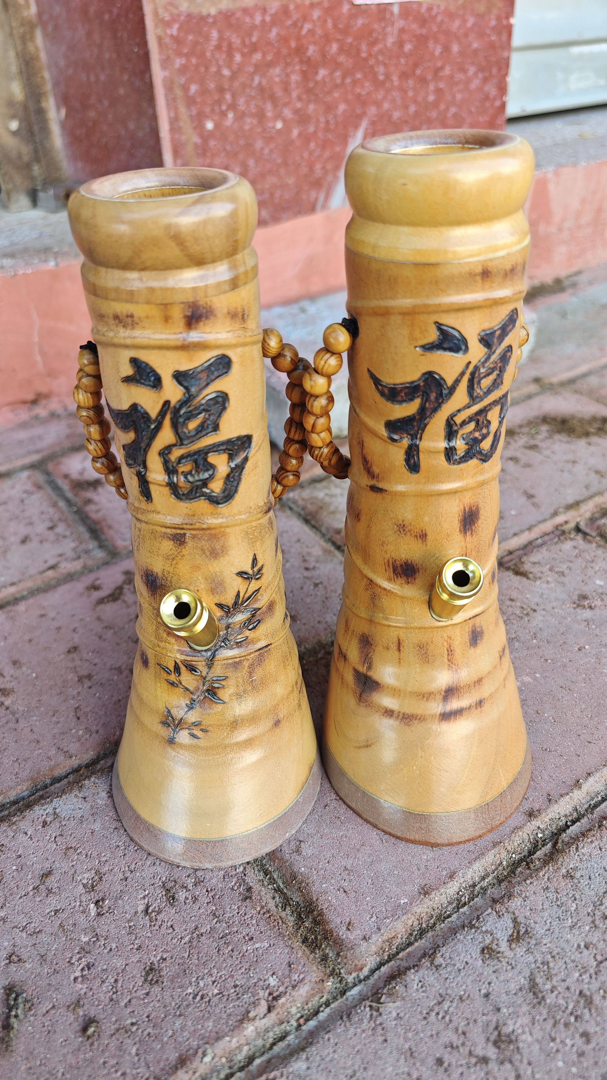 福字高档便携短款水烟筒竹木制作放方便携带车载水烟壶烟斗水过滤