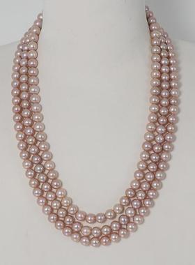 极强光无核淡水珍珠项链天然紫色6-6.5mm三层叠戴毛衣链女近正圆