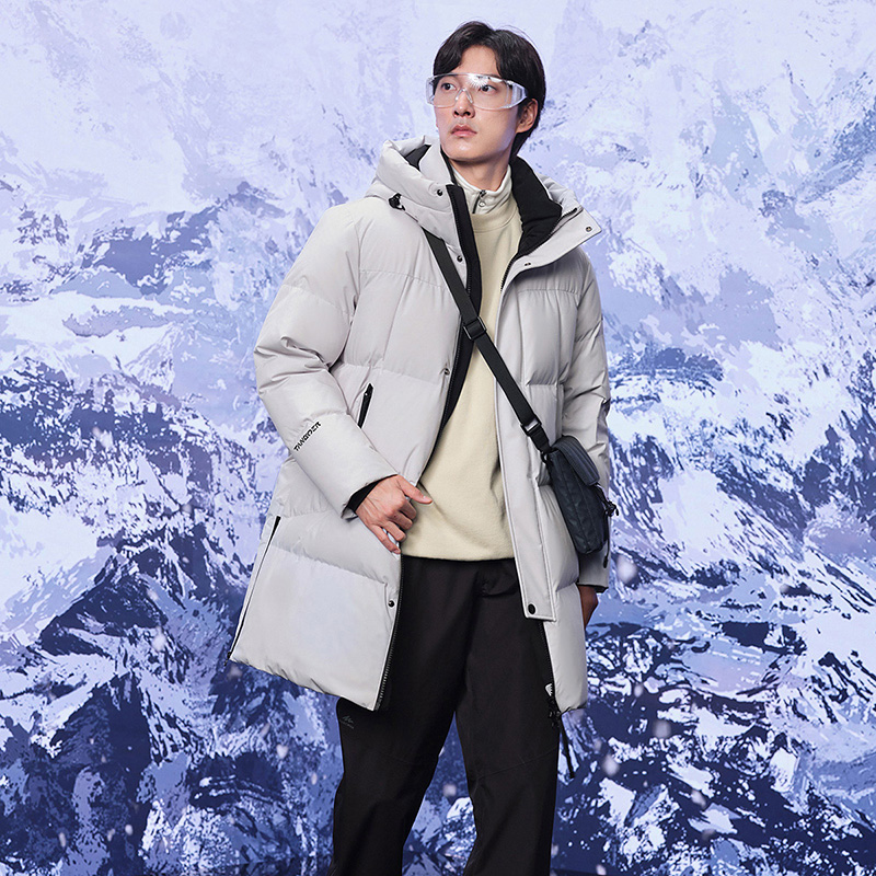 坦博尔2023年新款男士羽绒服中长款连帽保暖加厚秋冬外套TA235675