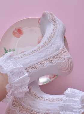 小伍说 超仙的~蕾丝花边Lolita袜子女中筒袜爱心白色镂空长袜jk