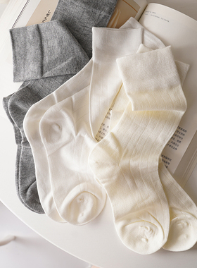miu风慵懒灰色堆堆袜~袜子女无骨中长筒春夏薄款竹纤维凉感竖条袜