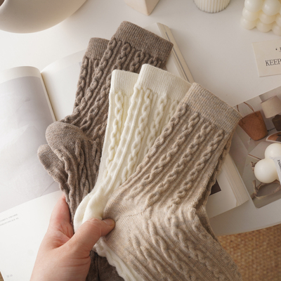 秋冬季加厚保暖麻花袜女中筒