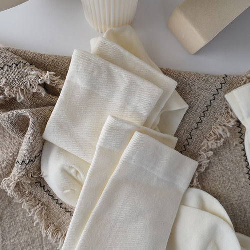 中筒袜春秋纯棉纯色堆堆长袜