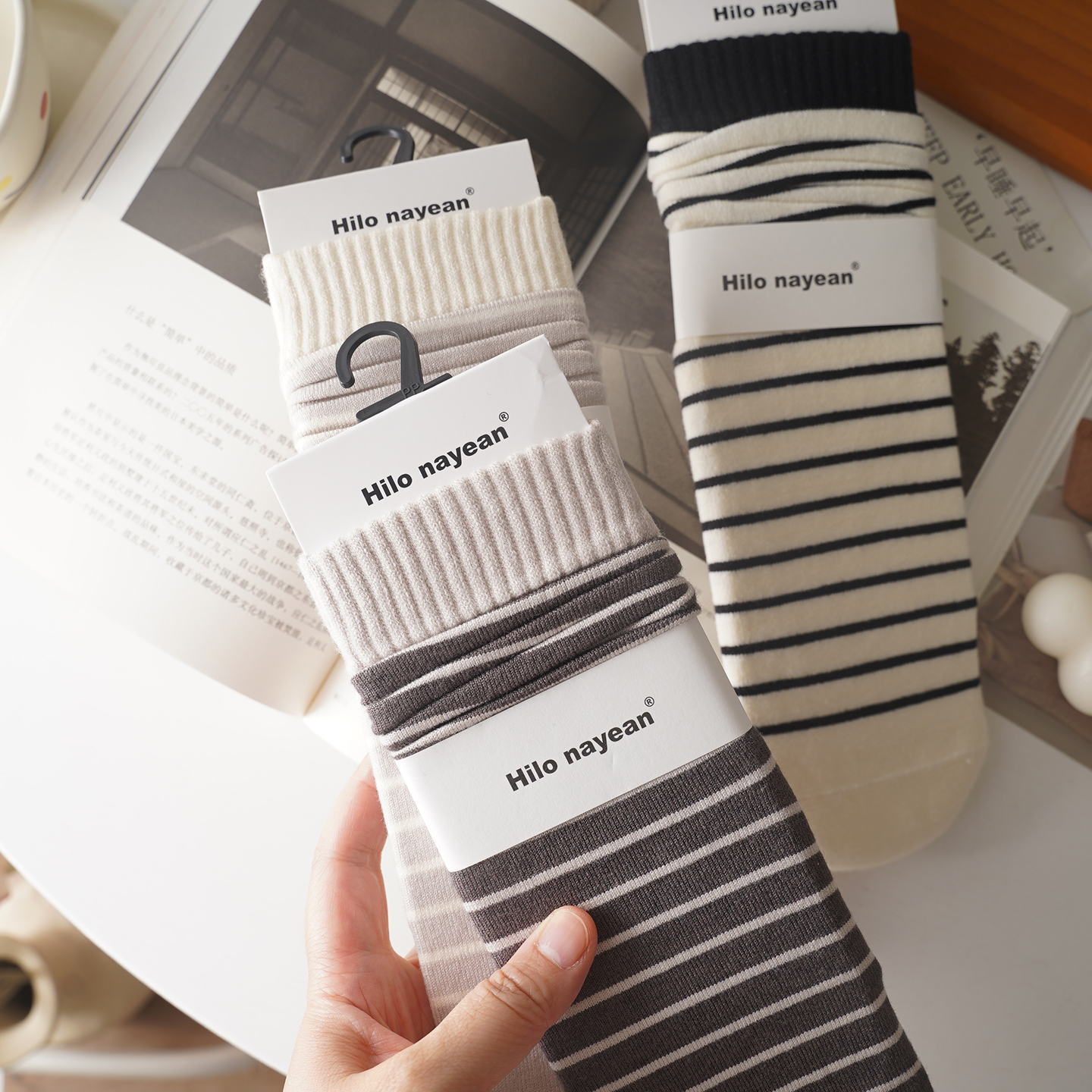 双针无骨~冬季暖绒袜子女中筒袜