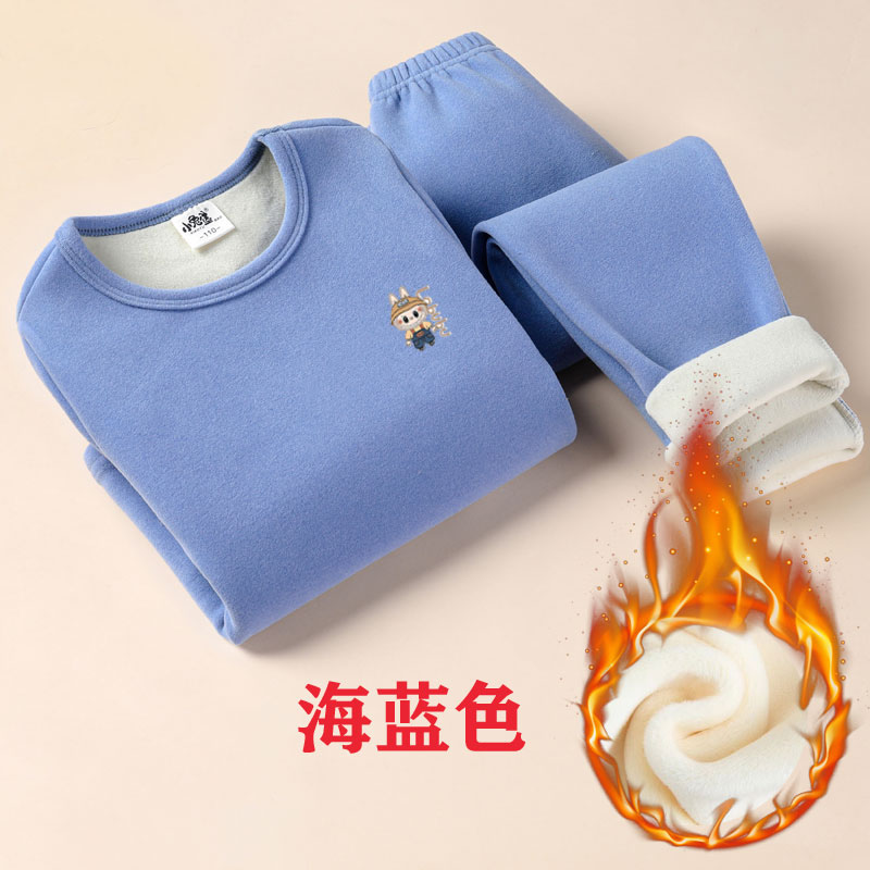 男童德绒上衣裤子加绒加厚打底衫冬女童秋衣秋裤儿童保暖内衣套装