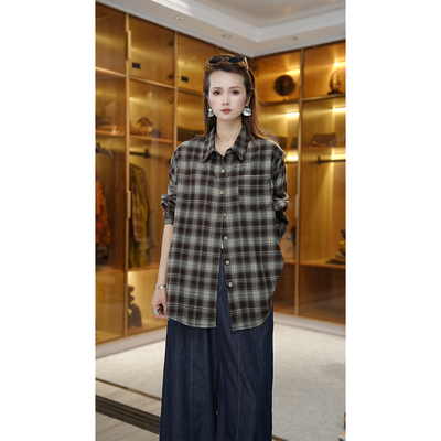 秋比 春秋新款磨毛格子衬衫女宽松韩版休闲内搭外套26040806