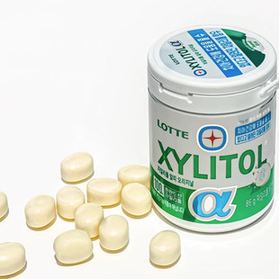 乐天阿尔法木糖醇口香糖86g韩国进口夹心冰爽薄荷桶装 方便携带