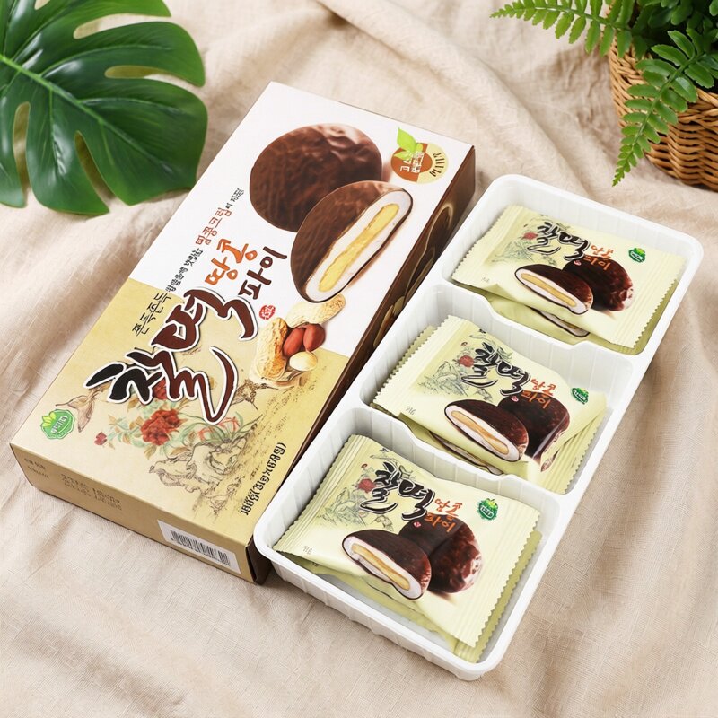 韩国原装进口休闲零食品韩美禾巧克力打糕186g花生夹心打糕派包邮